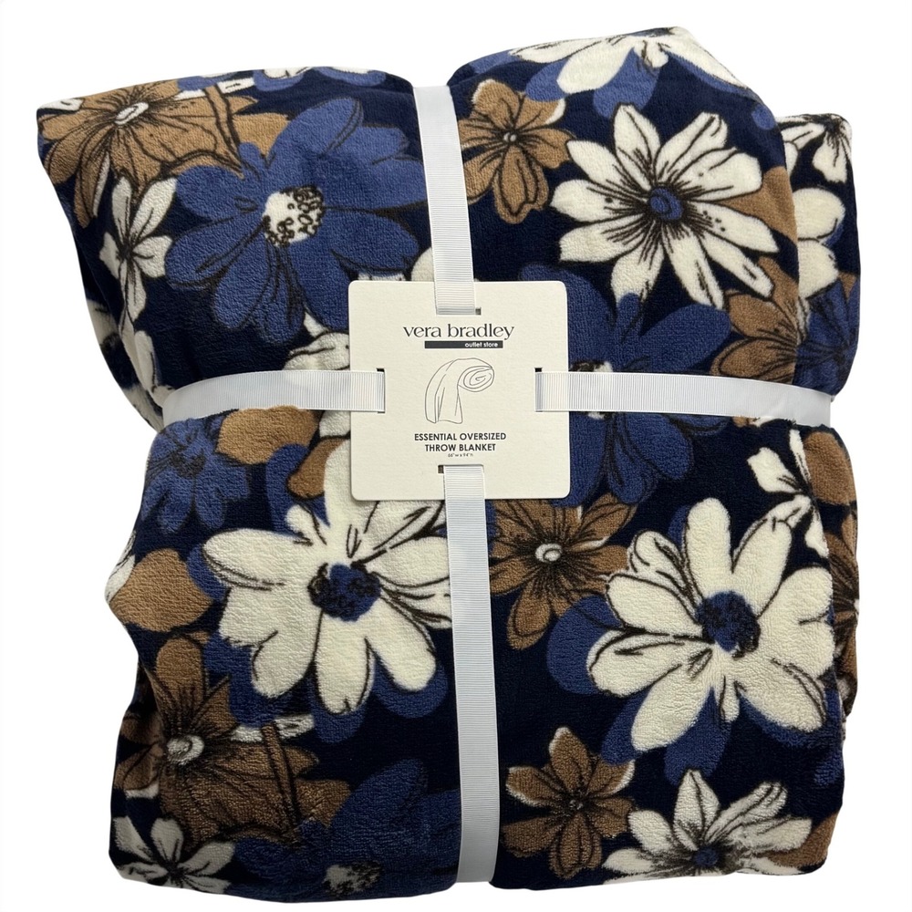 Vera Bradley Essential Oversized Throw Blanket Trellis Floral White Fleece 66x94
